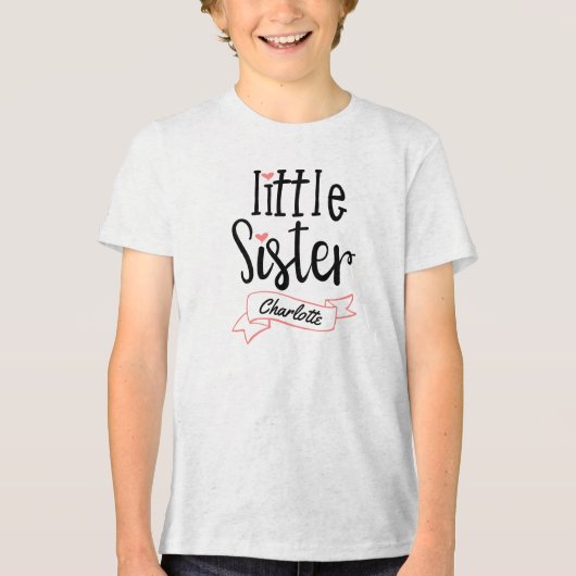 Little Sister Baby Aankondiging Naam & Monogram T- Tri-Blend Shirt (Voorkant)