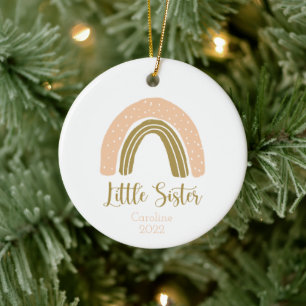 Little Sister Boho Rainbow Pink Gold gepersonalise Keramisch Ornament