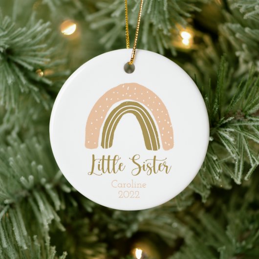 Little Sister Boho Rainbow Pink Gold gepersonalise Keramisch Ornament (Boom)