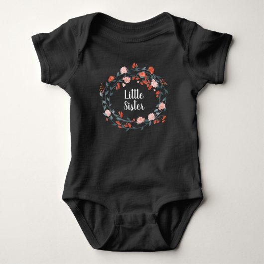 Little Sister Coral Peony Wreath Baby Girl Romper (Voorkant)