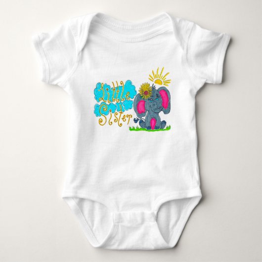 "Little Sister" Elephant Baby Bodysuit (Voorkant)