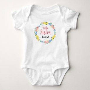 Little Sister Floral Wreath Baby Bodysuit