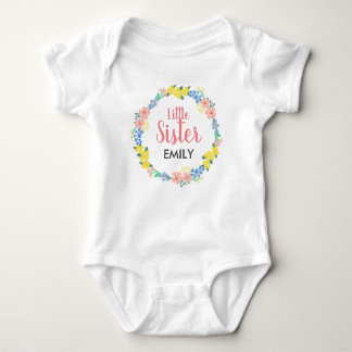 Little Sister Floral Wreath Baby Bodysuit