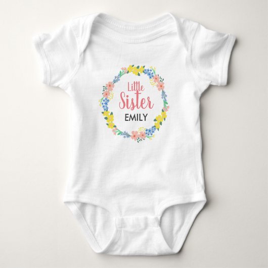 Little Sister Floral Wreath Baby Bodysuit (Voorkant)
