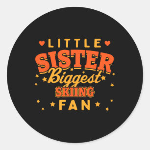 Little Sister Grootste Skifan Skiër Funny Winter Ronde Sticker