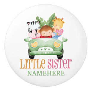Little Sister Jungle Safari Animals Friends on Car Keramische Knop