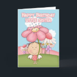 Little Sister, Little Garden Fairy & Flower Kaart<br><div class="desc">Een lieve kleine tuinfee met haar grote paraplu roze madeliefje en veel kleine bloemen op de achtergrond,  een lieve kleine afbeelding die een glimlach zal brengen voor elk gezicht van de sprookjesliefhebbers. Originele grafische Primsy Doddles@etsy.com</div>