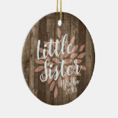 Little Sister Personalized Baby Girl Woodgrain Keramisch Ornament (Rechts)