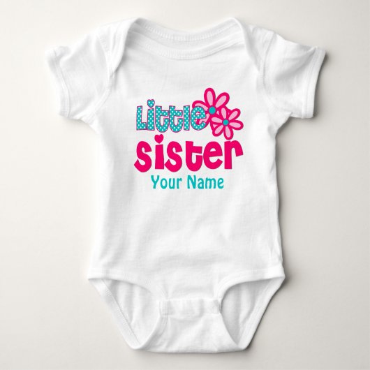 Little Sister Pink en Blauwgroen gepersonaliseerd Romper (Voorkant)