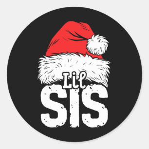 Little Sister Santa Christmas Family Matching Pyja Ronde Sticker