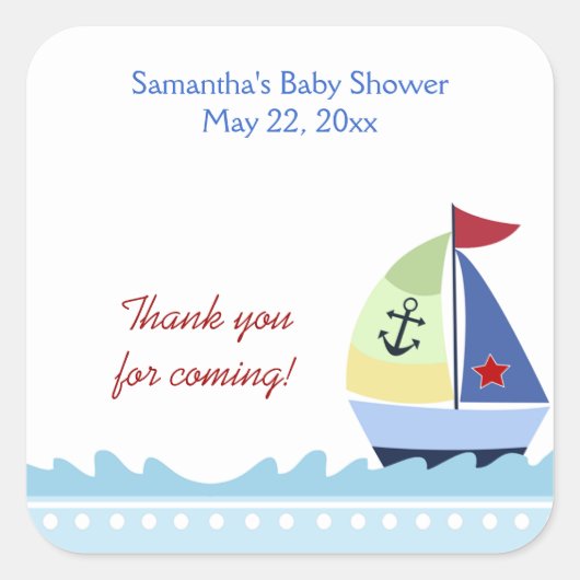 Little Skipper Sail Boat Square Favor Sticker (Voorkant)