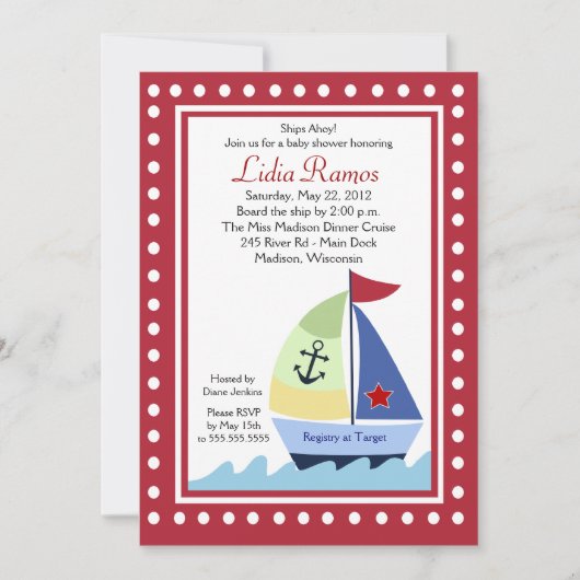 Little Skipper Sailboat 5x7 Baby shower Invitation Kaart (Voorkant)