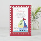 Little Skipper Sailboat 5x7 Baby shower Invitation Kaart (Staand voorkant)