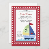 Little Skipper Sailboat 5x7 Baby shower Invitation Kaart (Voorkant / Achterkant)