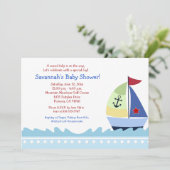 Little Skipper Sailboat 5x7 Baby shower Invitation Kaart (Staand voorkant)