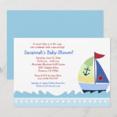 Little Skipper Sailboat 5x7 Baby shower Invitation Kaart (Voorkant / Achterkant)