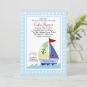Little Skipper Sailboat 5x7 Baby shower Invitation Kaart (Staand voorkant)
