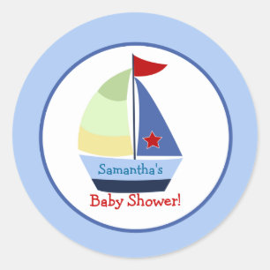 Little Skipper Sailboat Round Custom Favor Sticker