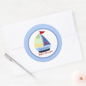 Little Skipper Sailboat Round Custom Favor Sticker (Envelop)