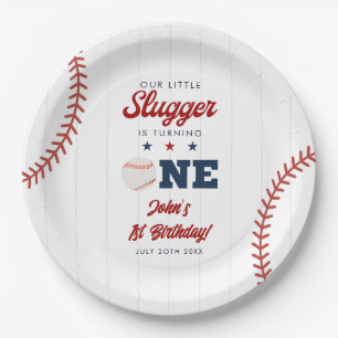 Little Slugger Baseball 1e Verjaardag Papieren Bordje