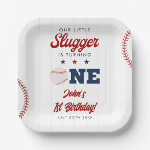 Little Slugger Baseball 1e Verjaardag Papieren Bordje