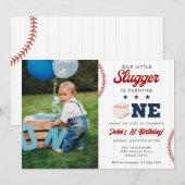 Little Slugger Baseball 1st Birthday Photo Kaart (Voorkant / Achterkant)
