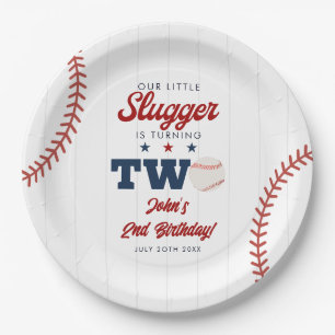 Little Slugger Baseball 2e Verjaardag Papieren Bordje