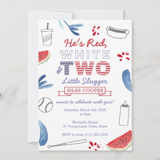 Little Slugger Baseball 2e verjaardag Uitnodiging (Voorkant)