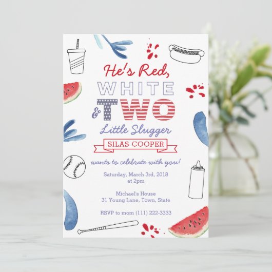 Little Slugger Baseball 2e verjaardag Uitnodiging (Staand voorkant)