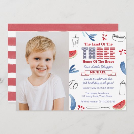 Little Slugger Baseball 3rd Birthday Party foto Kaart (Voorkant / Achterkant)