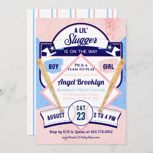 Little Slugger Baseball Baby Geslacht Onthullen Pa Kaart (Voorkant / Achterkant)