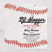 Little Slugger Baseball Baby shower Invitation Kaart (Voorkant / Achterkant)