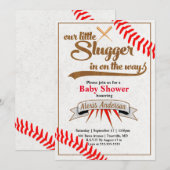 Little Slugger Baseball Baby shower Invitation Kaart (Voorkant / Achterkant)