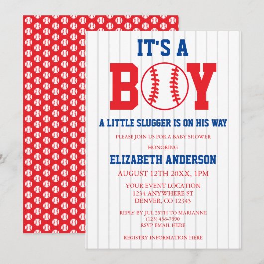 Little Slugger Baseball Boy Baby shower Kaart (Voorkant / Achterkant)