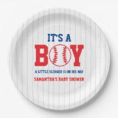 Little Slugger Baseball Boy Baby shower Papieren Bordje (Voorkant)