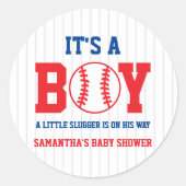 Little Slugger Baseball Boy Baby shower Ronde Sticker (Voorkant)