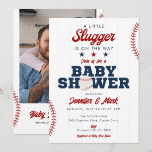 Little Slugger Baseball Foto Baby Shower Kaart