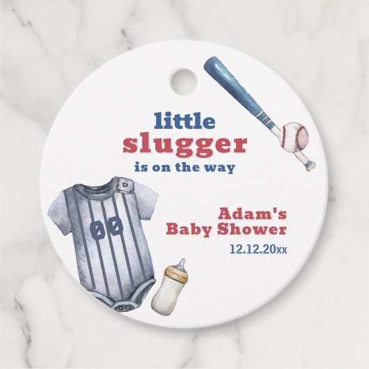 Little Slugger Baseball Shirt Bottle Baby Shower Bedankjes Labels (Voorkant)