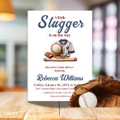 Little Slugger Blue Boy Sport Baseball Baby shower Kaart