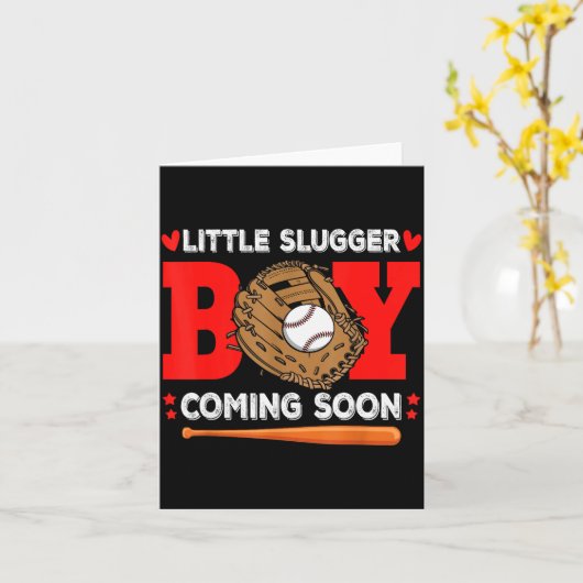 Little Slugger Boy Coming Soon Baby Announcement B Kaart (Gele Bloem)