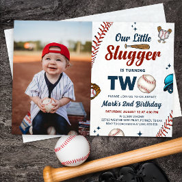 Little Slugger Boys Baseball 2e verjaardag foto Kaart