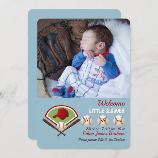 Little Slugger Fotogeboorteaankondiging Aankondiging (Voorkant / Achterkant)