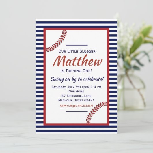 Little Slugger Honkbal Verjaardag Uitnodiging (Staand voorkant)