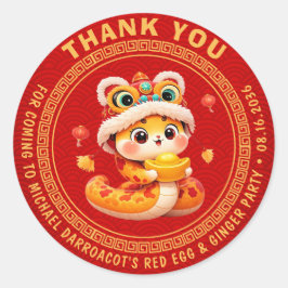 Little Snake Red Egg & Ginger Party Thank You  Ronde Sticker