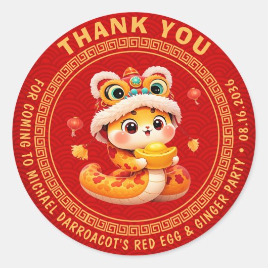 Little Snake Red Egg & Ginger Party Thank You Ronde Sticker (Voorkant)