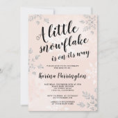 Little snewflake Silver Roze script baby shower Kaart (Voorkant)