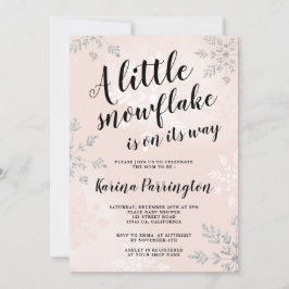 Little snewflake Silver Roze script baby shower Kaart