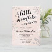 Little snewflake Silver Roze script baby shower Kaart (Staand voorkant)