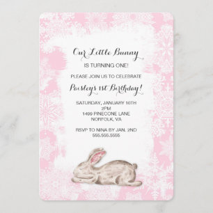 Little Snow Bunny Winter Birthday Party Invite Kaart