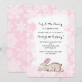 Little Snow Bunny Winter Verjaardagsfeestje Uitnod Kaart (Voorkant / Achterkant)